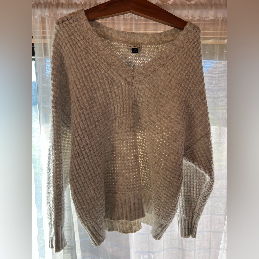 Oversized American Eagle Cream Knit Sweater